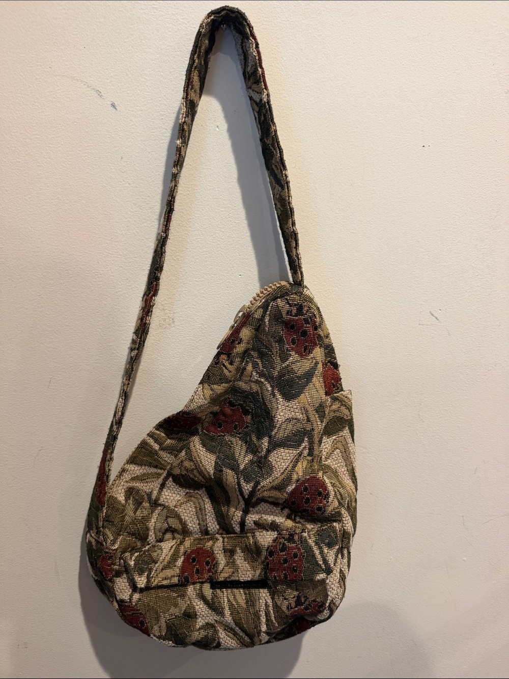 Boho Floral Lady Bug Tapestry shoulder Bag in Olive and Rust